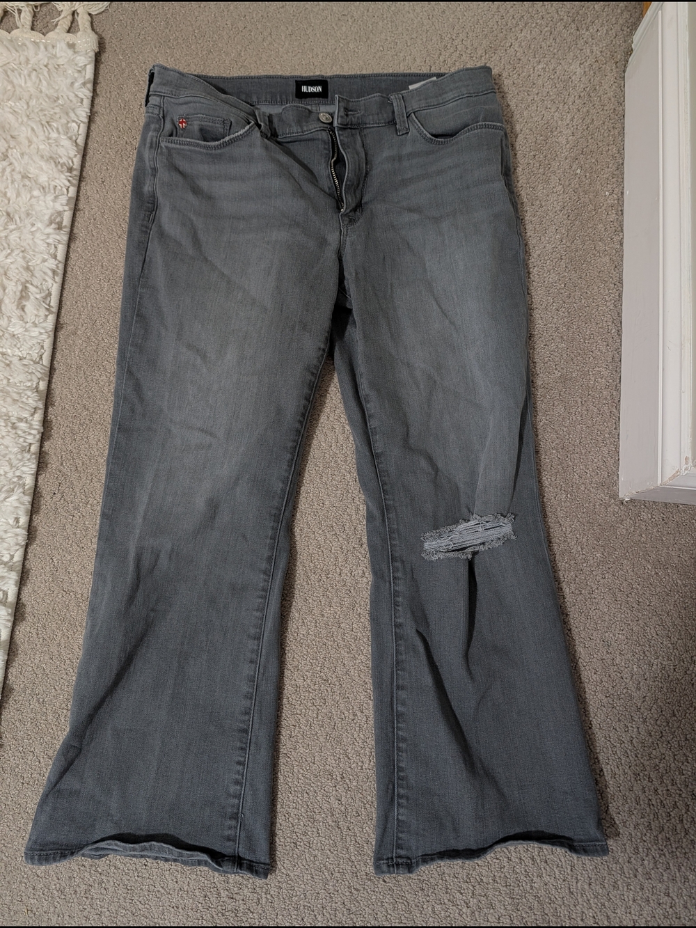 Hudson Natalie Jeans Women's Gray Flare Jeans - Distressed Knee